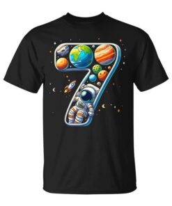7 Years Old Astronaut Outer Space 7th Birthday Boy Girl Kids Unisex T-Shirt