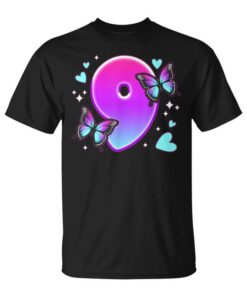 Birthday Girl 9 Years Old Butterflies And Number 9 Unisex T-Shirt