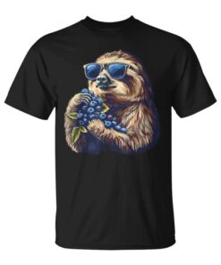 Blueberry Sloth Portrait Art Animal Blueberries Sunglasses Unisex T-Shirt