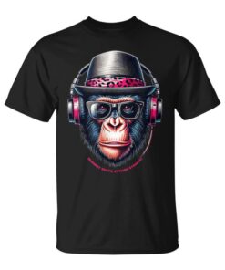 Cartoon Monkey With Headphones Glasses And Hat Unisex T-Shirt