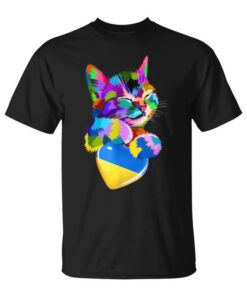 Cat Ukraine Heart Love Cat Ukrainian Flag Pride Cat Colorful Unisex T-Shirt