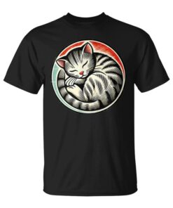 Curly Sleeping Tabby Cat Art Unisex T-Shirt