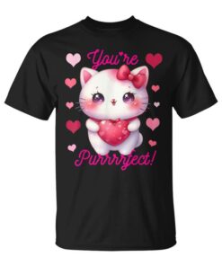 Cute Kawaii Cat Heart Valentine's Day Kitten Boys Girls Kids Unisex T-Shirt