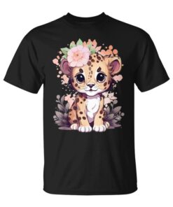 Cute Leopard With Flowers I Leopard Kids Unisex T-Shirt