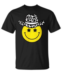 Cute Western Country Cowgirl Hat Star Yellow Smile Face Girl Neck Unisex T-Shirt