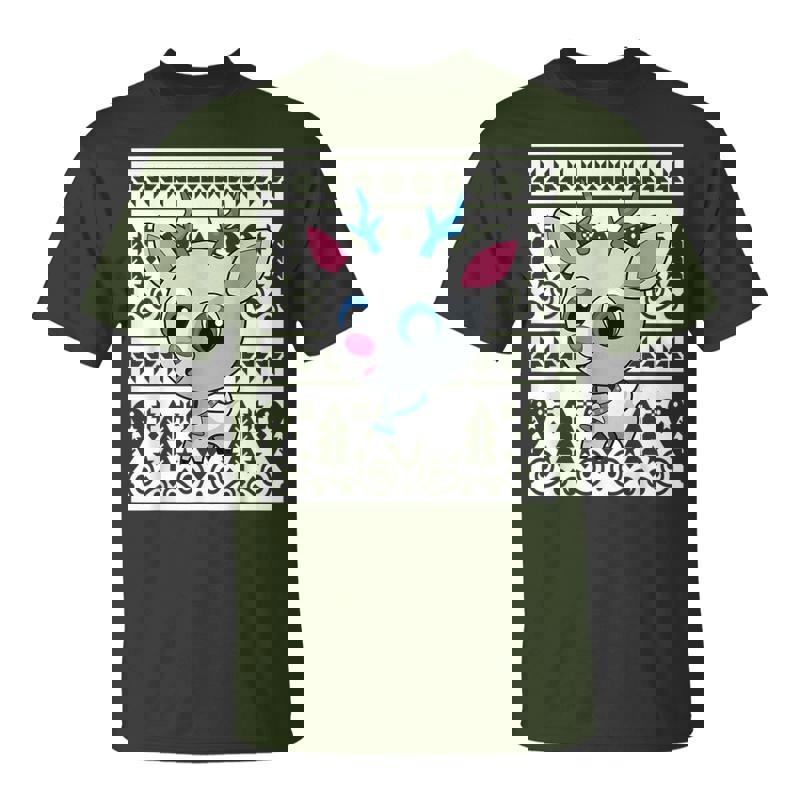 Deer Ugly Christmas T Deer Santa Hat Gift Unisex T-Shirt