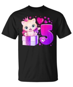 Fifth Birthday 5 Year Old Girl Cat Number 5 Unisex T-Shirt