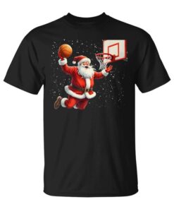 Funny Santa Claus Playing Basketball Merry Christmas Kids Unisex T-Shirt