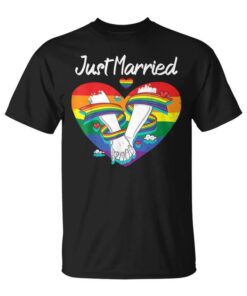 Gay Lesbian Couple Newlyweds Rainbow Lgbt Wedding Unisex T-Shirt