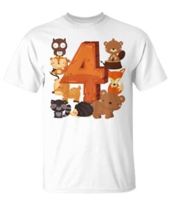 Kids 4 Year Old Forest Animal Birthday Party Forest Fourth Gift Unisex T-Shirt