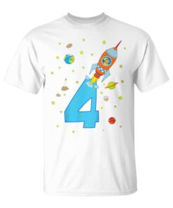 Kids 4 Years Old Birthday Boy Moon Rocket Spaceship Unisex T-Shirt