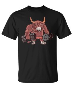 Man Muscle Bull Dumbbells Bodybuilding Cartoon Unisex T-Shirt