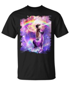 Rainbow Llama Unicorn with Laser Galaxy Space Cat Unisex T-Shirt