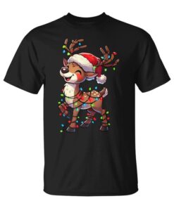 Santa Claus Hat with Reindeer Christmas Lights for Kids and Unisex T-Shirt