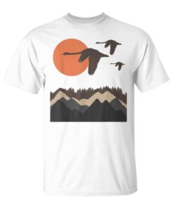 Swans Mountains Landscape Nature Minimalist Design Unisex T-Shirt
