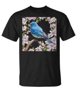 The Blue Mountain Bird with Syringa Flower Border Unisex T-Shirt