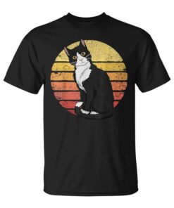 Tuxedo Cat Retro Sunset Solintage Cat Lady Tuxedo Cat Unisex T-Shirt