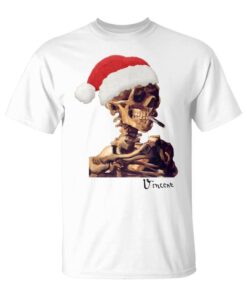 Van Gogh Skull Of A Skeleton With Santa Hat Funny Christmas Unisex T-Shirt