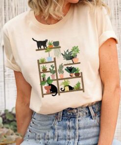 Succulent T-Shirt With Cats And Plants