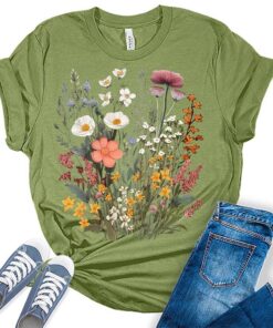 Vintage Bohemian T-Shirt With Wildflowers And Cottagecore Style