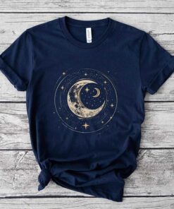 Mystical Bohemian T-Shirt With Crescent Moon And Stars