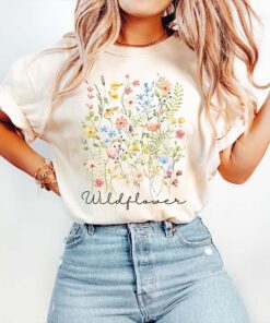 Minimalist Botanical T-Shirt With Aesthetic Wildflowers