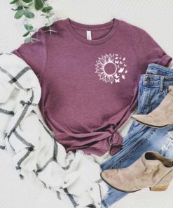Pocket T-Shirt With Sunflower And Butterfly