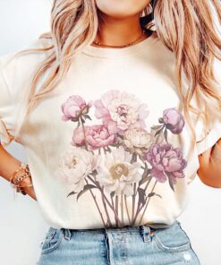 Botanical Gardeners T-Shirt With Peony Flowers