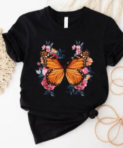 Floral And Butterfly Print T-Shirt For Animal Lovers