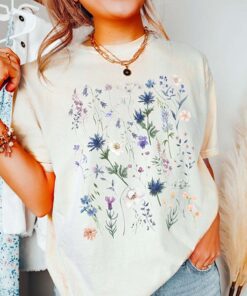 Aesthetic T-Shirt With Botanical Thistles And Wildflowers