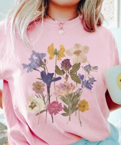T-Shirt With Botanical Floral Print Of Dried Flowers