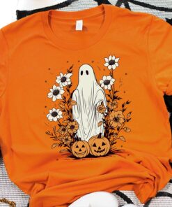 Retro Floral T-Shirt With Pumpkin And Ghost Design