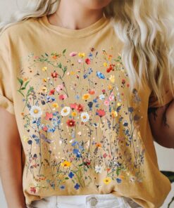 Vintage Garden T-Shirt With Pressed Flowers And Fairy Design