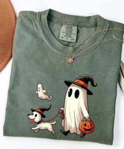 Funny Halloween T-Shirt With A Ghost Dog Walking