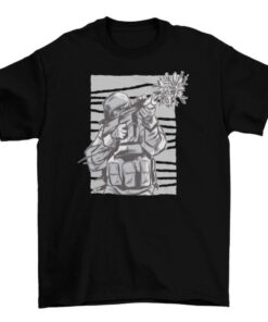 Flowers and Gun Graphic Tee Shirt T-Shirt