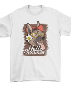 Cute Puppy Dog with Sticking Tongue Bow Glasses and Flower on Vacation T-Shirt