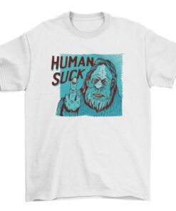 Funny Bigfoot Middle Finger Flipping Off Human Suck Quote Shirt Monster T-Shirt