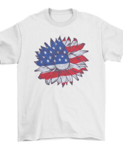 Sunflower Print American Flag Tee Shirt T-Shirt