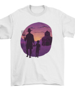 Sunset Farmer and Son Walking - Family Bonding Tee T-Shirt