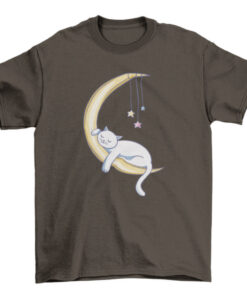 Cat Sleeping on Moon Tee - Cute Graphic Shirt for Cat Lovers and Astronomers T-Shirt