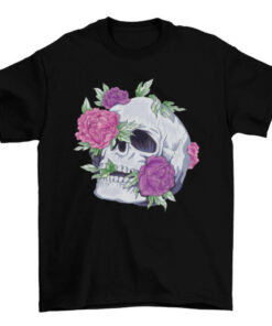 Flowers and Skull Graphic Tee Shirt T-Shirt