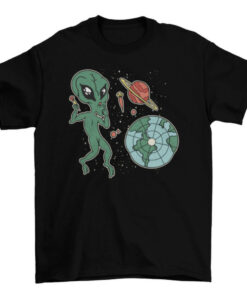 Alien Cartoon Character Playing Dart in Fun Earth Universe Space Hobby T-Shirt