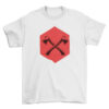 Red Graphic Tee with Hexagon Shapes and Axes Print - Print-on-Demand Clothing T-Shirt