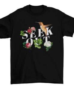 Fashionable Floral and Swirls Bird Animals T-Shirt with Seek Out Quote T-Shirt