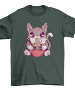 Kawaii Kitten Eating Ramen Tee - Cute Cat Shirt Design T-Shirt