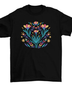 Women's Otomi Flower Print Flat T-Shirt for Casual Wear T-Shirt