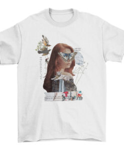 Gothic Victorian Girl and Surrealist Butterfly Bird Photographic Collage T-Shirt