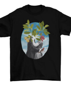 Fashion Couple Hugging Love Head Vegetation Floral and Swirls T-Shirt