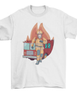 Fashionable Firefighter Running T-Shirt for Men and Fire Truck Lovers T-Shirt