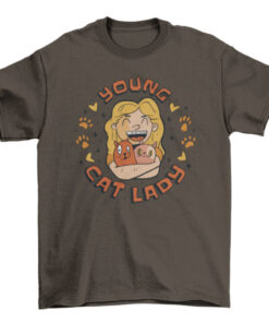 Happy Woman and Cats Graphic Tee Shirt for Cat Lovers T-Shirt